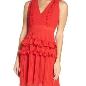Red Ruffle Pleated Dress